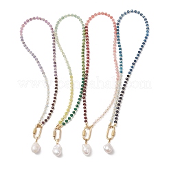 Natural Baroque Keshi Pearl Nuggets Pendant Dyed Natural Malaysia Jade Faceted Rondelle Beaded Necklaces for Women&nbsp;NJEW-JN06019