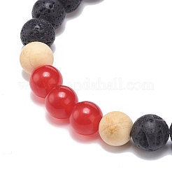 7Pcs 7 Style Natural Lava Rock & Wood  & Mixed Stone Round Beaded Stretch Bracelets Set&nbsp;BJEW-JB08837