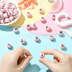 1 Set 26Pcs Pink Round with Letter Silicone Beads&nbsp;ST-CJ0041-011