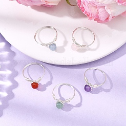 Natural Gemstone Round Braided Bead Finger Rings for Women&nbsp;RJEW-JR00953-02