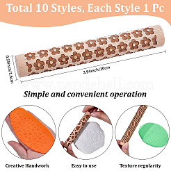 10Pcs 10 Styles Wood Handle Clay Texture Roller&nbsp;TOOL-CN0001-12A