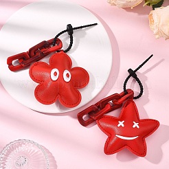 2Pcs Flower & Star Imitation Leather Pendant Decorations&nbsp;HJEW-JM04458-02