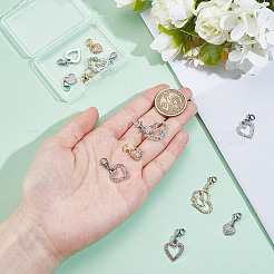 12Pcs 6 Styles Heart Brass & Alloy Rhinestone Pendant Decoration&nbsp;HJEW-DR00171