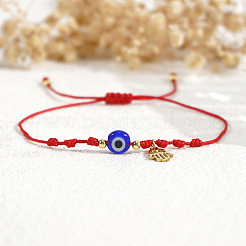 Handmade Adjustable Blue Evil Eye Glass Braided Bead Bracelets with Stainless Steel Religion Hamsa Hand for Women&nbsp;KO5639-1