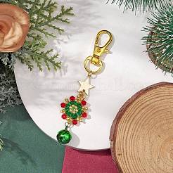 Christmas Wreath Glass Seed Pendant Decorations with Bell&nbsp;HJEW-MZ00077-01