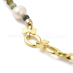 Natural Topaz Jade & Tourmaline Chips & Pearl Beaded Necklace&nbsp;NJEW-G099-03G
