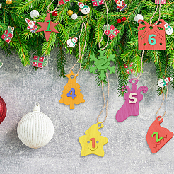 2 Sets 2 Styles Christmas Advent Calendar Number Wooden Numbers Pendant Decorations&nbsp;AJEW-NB0005-40