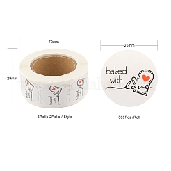 6 Rolls 3 Style Word Handmade with Love Self-Adhesive Kraft Paper Stickers&nbsp;DIY-LS0003-33