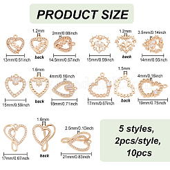 10Pcs 5 Styles Brass Micro Pave Clear Cubic Zirconia Charms&nbsp;ZIRC-BC0001-19