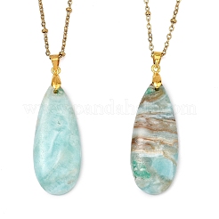 Natural Hemimorphite Teardrop Pendant 304 Stainless Steel Satellite Chain Necklaces for Women&nbsp;NJEW-JN06208-01