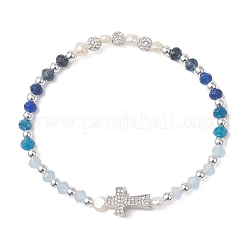 Dyed Natural Malaysia Jade Rondelle & Cultured Freshwater Pearl Beaded Stretch Bracelets&nbsp;BJEW-JB13380-02