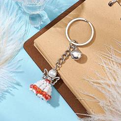 Glass Seed & Plastic Pearl & Alloy Keychain&nbsp;KEYC-MZ00025