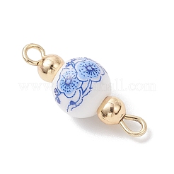 Handmade Flower Printed Porcelain Ceramic Round Links Connector Charms&nbsp;PALLOY-JF04451-02