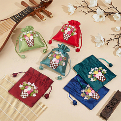 6Pcs 6 Colors 3D Floral Embroidery Polyester Drawstring Bags&nbsp;ABAG-PH0001-90