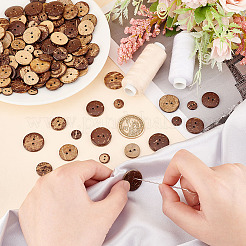 200Pcs 4 Style 2-Hole Flat Round Coconut Buttons&nbsp;BUTT-AR0001-03