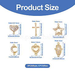 12Pcs 6 Styles Brass Micro Pave Clear Cubic Zirconia Connector Charms&nbsp;KK-TA0001-14
