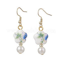 Porcelain & ABS Plastic Imitation Pearl Round with Flower Dangle Earrings&nbsp;EJEW-JE06841