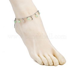 201 Stainless Steel Moon Star & Natural Dyed Malaysia Jade Round Charm Brass Bar Link Chain Anklets&nbsp;AJEW-AN00732-03