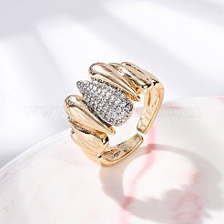 Brass Micro Pave Clear Cubic Zirconia Cuff Finger Rings for Women&nbsp;RJEW-C116-16G