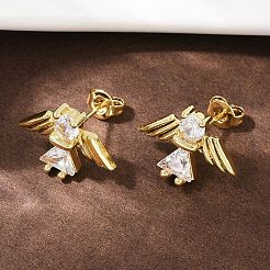 Brass Micro Pave Clear Cubic Zirconia Angel Stud Earrings&nbsp;EJEW-L101-03G