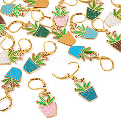 16Pcs 8 Colors Potted Plants Alloy Enamel Locking Stitch Marker&nbsp;HJEW-TAC0093