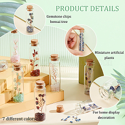 7Pcs 7 Style Natural Jade & Garnet & Lapis Lazuli & Quartz Crystal & Green Aventurine & Rose Quartz & Fluorite Chips Bonsai Tree in Column Glass Wish Bottles&nbsp;AJEW-OC0004-43