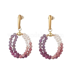 Natural Amethyst & Natural Rhodonite & Natural Ruby Faceted Round & Natural Cultured Freshwater Pearl Bead & 304 Stainless Steel Stud Dangle Earrings&nbsp;EJEW-JE07229-02