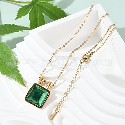 Square 304 Stainless Steel Green Glass Pendant Necklaces&nbsp;NJEW-L157-07G