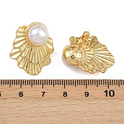 Brass ABS Plastic Pearl Flower Stud Earrings&nbsp;EJEW-L275-12G-01