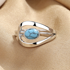Oval Brass with Synthetic Turquoise Finger Rings&nbsp;FS-WG5DC9A-02