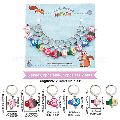 12Pcs 6 Style Handmade Polymer Clay Dessert Charm Locking Stitch Markers&nbsp;HJEW-PH01693