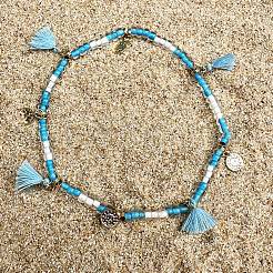 Bohemian Style Alloy Coin Charm Tassel Plastic Seed Beaded Stretch Anklets&nbsp;FS-WGB8A48-02