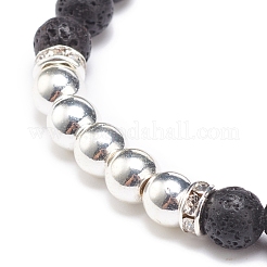 Natural Lava Rock & Synthetic Hematite Round Beaded Stretch Bracelet&nbsp;BJEW-JB08580