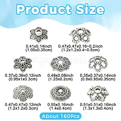 160Pcs 8 Styles Tibetan Style Alloy Bead Caps&nbsp;TIBEB-YW0001-43