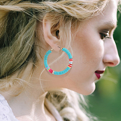 6 Pairs 6 Colors Polymer Clay Heishi Surfer Beaded Hoop Earrings&nbsp;EJEW-AN0002-23