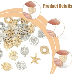 40Pcs 10 Styles Rack Plating Brass Hollow Out Connector Charms&nbsp;KKC-FS0001-03