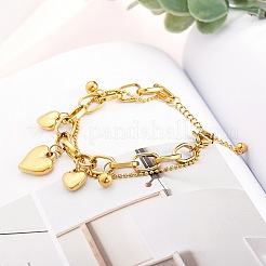 Stainless Steel Heart Charm Bracelets for Women&nbsp;BJEW-BB69676-I