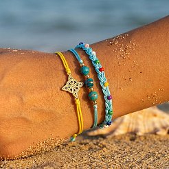 Summer Beach Style Adjustable Synthetic Green Turquoise Imperial Stone Beaded Bracelet Set&nbsp;UQ9789-2