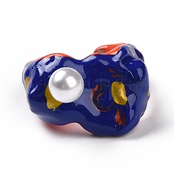 Brass Enamel Twist Open Cuff Ring with Acrylic Pearl for Women&nbsp;RJEW-H105-02