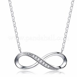 8-Shaped Rhodium Plated 925 Sterling Silver Cubic Zirconia Pendant Necklaces for Women&nbsp;NJEW-BB72241