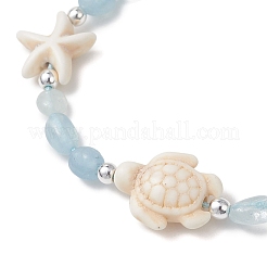Natural Aquamarine & Synthetic Synthetic Turquoise Beads Braided Bead Bracelets&nbsp;BJEW-JB13275-01