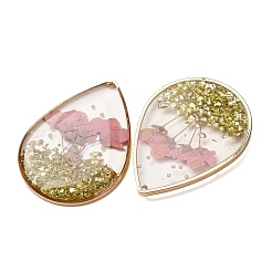Brass & Transparent Epoxy Resin & Dried Flower Pendants&nbsp;RESI-G133-04G-01
