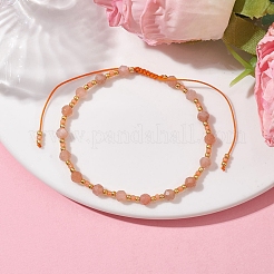 Adjustable Natural Sunstone & Glass Braided Bead Bracelet&nbsp;BJEW-JB10137-03