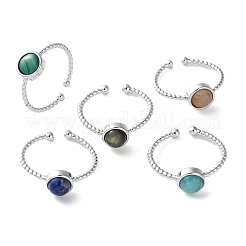 Natural Gemstone Cuff Finger Rings&nbsp;RJEW-I052-01P