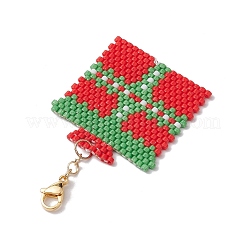 Christmas Gift Box Glass Seed Pendant Decoration&nbsp;HJEW-JM02107