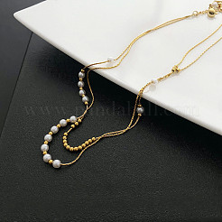 304 Stainless Steel Boston Link Chains Double Layer Necklaces&nbsp;BJEW-K257-04G