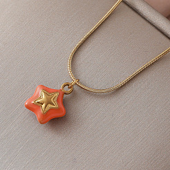 Vintage 304 Stainless Steel Enamel Double-Sided Star Pendant Necklaces for Women&nbsp;SX6547