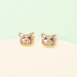 Cat Shape Brass Micro Pave Cubic Zirconia Stud Earrings&nbsp;EJEW-L278-11G