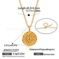 304 Stainless Steel Crystal Rhinestone Textured Coin with Flower Moon Pendant Necklaces for Women&nbsp;WG61E47-01