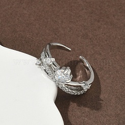Brass Micro Pave Cubic Zirconia Cuff Open Rings for Women&nbsp;RJEW-C163-18P